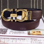 AAA Grade Ferragamo Men's Leather Belt With Smooth Yellow Gold Gancio Buckle